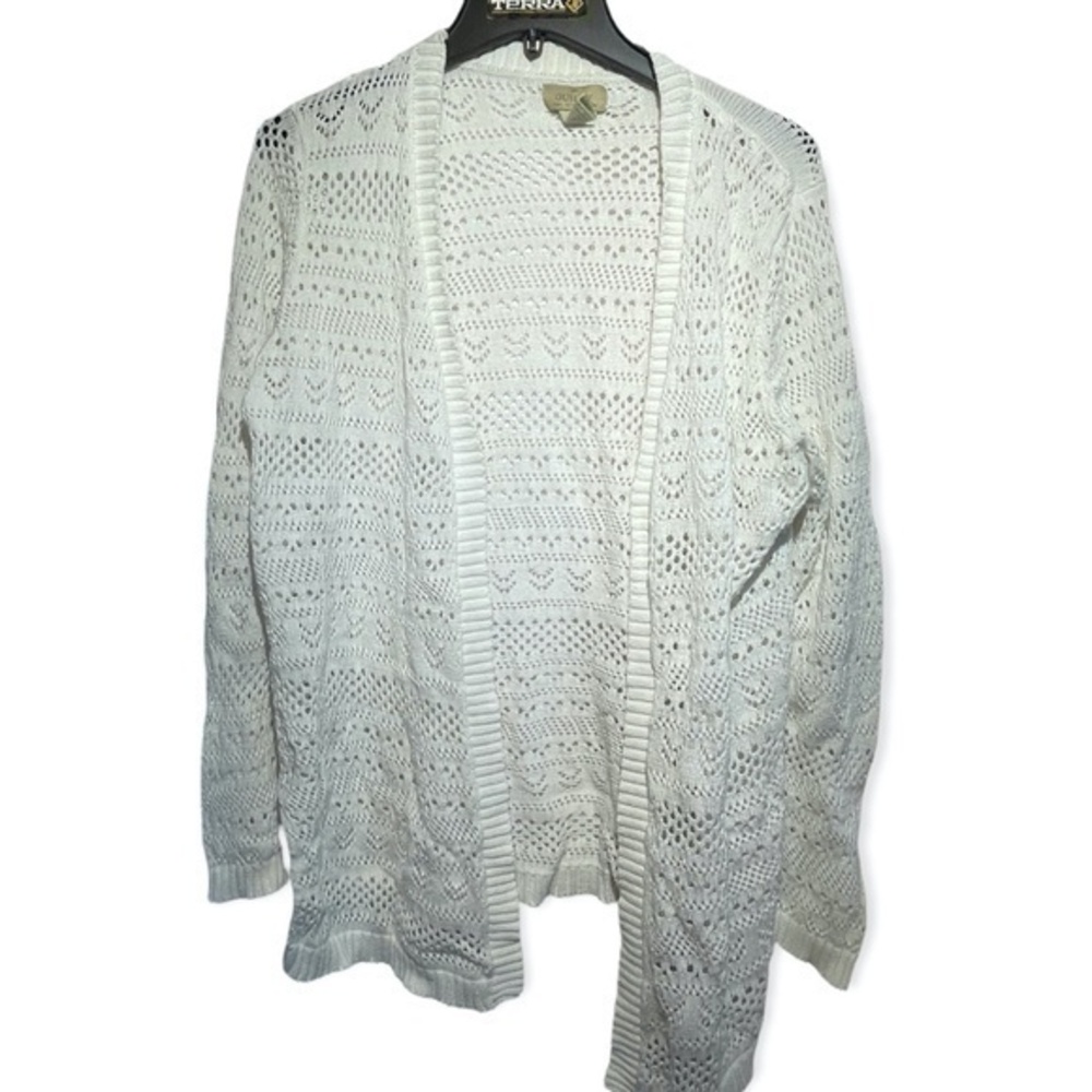 Guilty Womens White Crochet Cardigan Cottagecore Lightweight Open Size XL